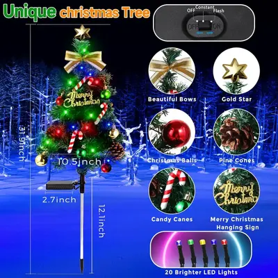 IP65 Su Geçirmez Solar LED Bahçe Lambası Dış Mekan Noel Ağacı Dekoratif - 8