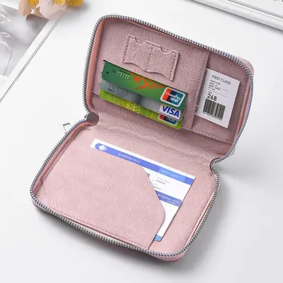 Sınır ötesi fermuarlı belge pasaport çantası büyük kapasiteli bilet saklama kart çantası baskılı LOGO moda seyahat pasaportluk