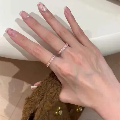 Kiraz çiçeği pembe zirkonyalı kadın yüzüğü - 5