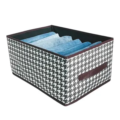 Houndstooth patterned pants storage box with lid, partitioned - 8
