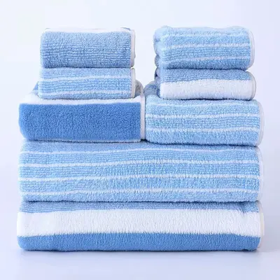 Coral fleece towel set 8-piece striped design - 7