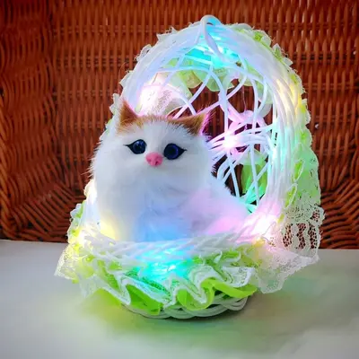 Talking Simulation Kitten Plush Toy with Light-Up Lace Hanging Basket - 10
