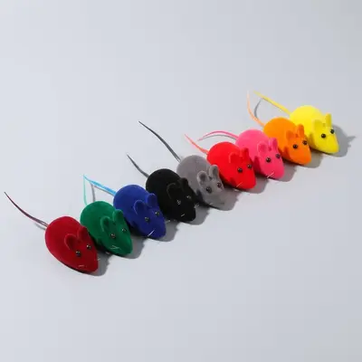Flocked Squeaky Mouse Cat Toy, Interactive Chasing Toy - 3