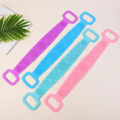 Sırt ovma için silikon banyo havlusu, sırt ovma için uzun şerit banyo aleti, erkekler ve kadınlar için güçlü çift taraflı peeling havlusu. - 3