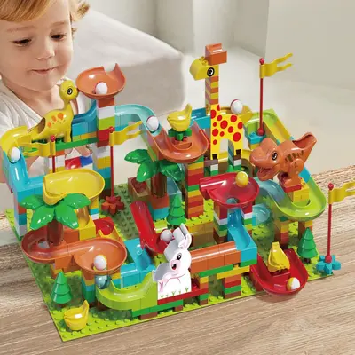 Building Block Set with Slide Track and Marble Run, Ages 3-6 - 4