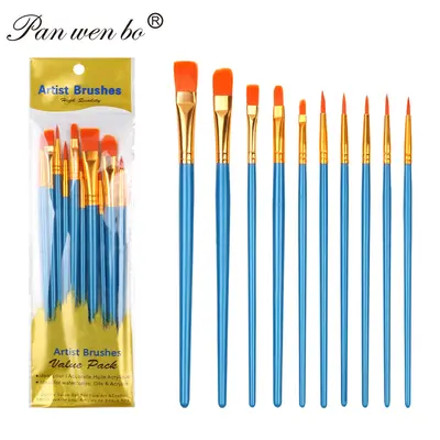 Sınır ötesi 10 plastik çubuk naylon saç fırçası seti sanat öğrencisi DIY boyama guaj yağlı boya fırçası boya fırçası - 7