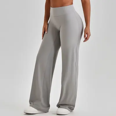 Damen Yogahose mit hoher Taille, weitem Bein und atmungsaktivem Stoff - 8