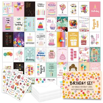 Birthday Card Set, 100 Pieces with DIY Envelopes