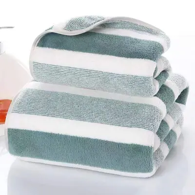 Manufacturer wholesale coral velvet wide-bordered large towel bathroom towel set soft and gentle bathroom care home towel - 10