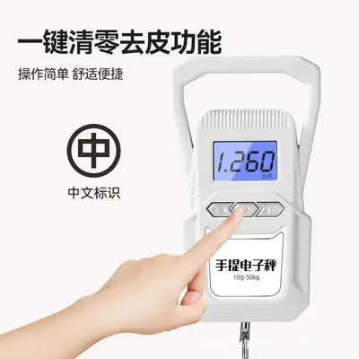 Portable electronic scale with built-in tape measure and hook
