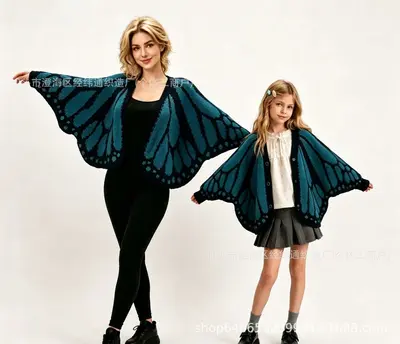Large Butterfly Cape Shawl Cardigan, Irregular Cut Women's Sweater - 12