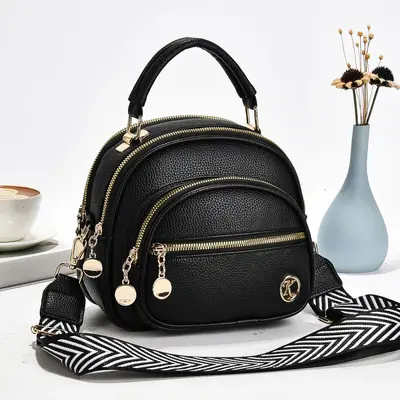 Women's Small Round Crossbody Bag, Multi-Layer Phone Bag - 6