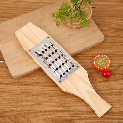 Stainless steel vegetable grater set, multifunctional, wooden base