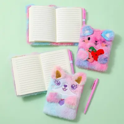 Cartoon-Tier Plüsch-Notizbuch-Set mit Stift für Kinder