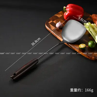 Ahşap saplı 304 paslanmaz çelik spatula, yüksek sıcaklığa dayanıklı süzgeç, spatula, mutfak gereç seti, çorba kaşığı, mutfak eşyaları - 13