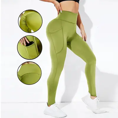 Hochgeschnittene Yogahose mit Tasche, bauchformend und po-liftend
