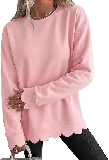Women's Solid Color Round Neck Long Sleeve Fan-Cut Sweatshirt - 10