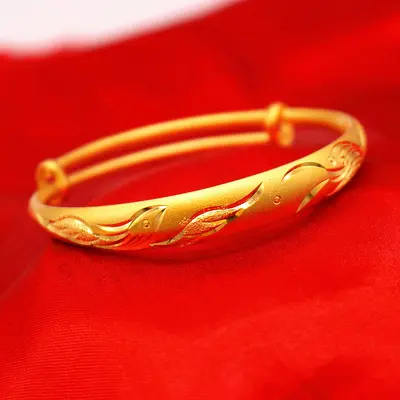 沙金饰品满天星手镯轻奢高级龙凤推拉手环仿真金镯子久不掉色手饰