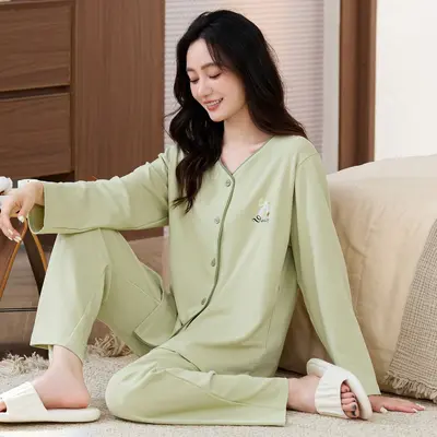 Women's Modal Pajama Set, Thin Long-Sleeve Cardigan for Spring and Autumn - 9