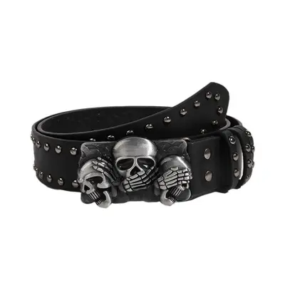 Yeni trend kuru kafa desenli erkek deri kemer, genç erkekler için punk çıtçıtlı günlük kemer, stokta toptan satış.
