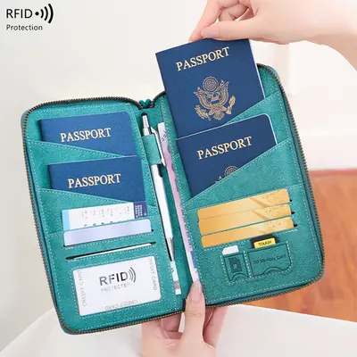 Sınır ötesi yeni RFID anti-manyetik pasaport çantası uzun fermuarlı pasaport tutucu seyahat bileti çok fonksiyonlu depolama belge çantası - 8
