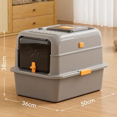 Stainless Steel Enclosed Cat Litter Box, Extra Large, Removable - 9
