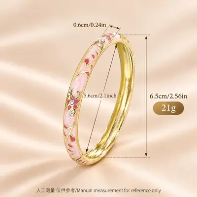 Vintage Enamel Alloy Open Bangle Ethnic Style Peony Flower Hand Ornament Cloisonne Enamel Retro Bracelet Wholesale - 10