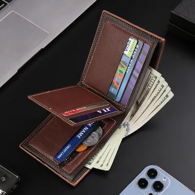 Retro Short Men's Wallet, Tri-Fold with Multiple Card Slots - 2