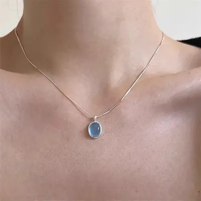 Daily versatile S925 silver aquamarine butterfly pendant for women, non-fading, niche, high-end, accessible luxury clavicle chain new - 7