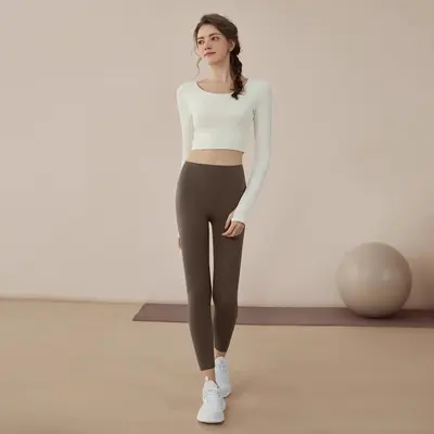 瑜伽服女2025新款健身运动瑜伽上衣专业普拉提纯色长袖套装批发 - 9