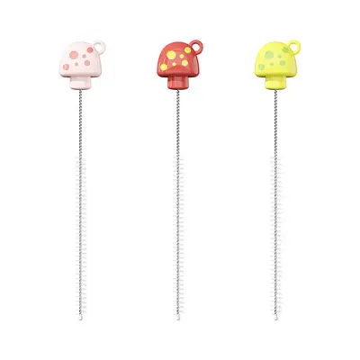 Little Mushroom Straw Brush for Narrow Gaps and Cups, Extended Handle