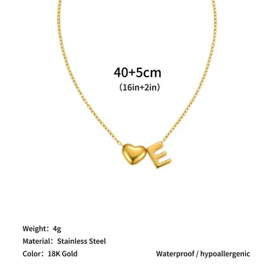 European and American Cross-Border 18K Gold Plated Stainless Steel Heart Pendant Clavicle Chain with 26 English Letters Titanium Steel Necklace - 11