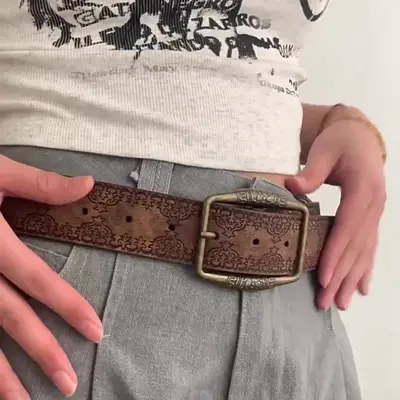 Amerikan kemer erkek kemeri y2k kadın 2025 yeni stil genç ateşli kız etekli lüks trend retro kahverengi