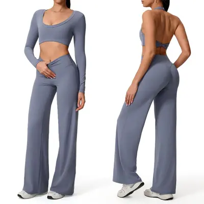 Long Sleeve Hollow-Out Yoga Set with Chest Pads, Open Back, Model 801 - 6
