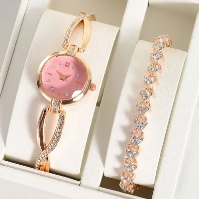 Diamond women's watch set with small dial and bracelet