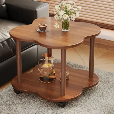 Retro Small Round Side Table, Movable, with Storage Shelf - 7