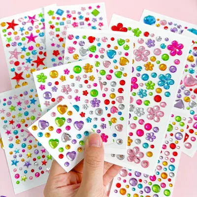 Heart Gemstone Stickers for Kids, Handmade DIY Performance Decoration, Sparkling Crystal S