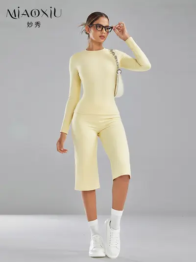 Long Sleeve Yoga Set Women Two-Piece Quick-Dry High Waist Fitness Wear - 5