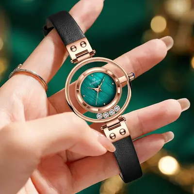 Rhinestone Quartz Women's Watch, rotating design, elegant style - 4