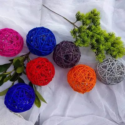 Beyaz rattan top dekorasyon, 3 cm - 80 cm, asılı ışık zinciri süsü
