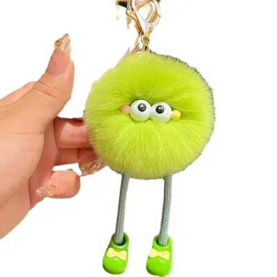 Long-legged imitation Rex rabbit plush keychain, small charcoal ball pendant - 6