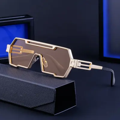 Retro Steampunk Irregular Sunglasses for Men with UV Protection - 3