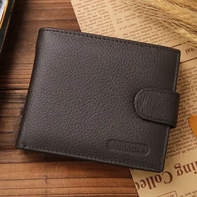 JINBAOLAI Herrenbrieftasche aus echtem Leder, kurz, mit Retro-Reißverschluss und Schnalle - 7