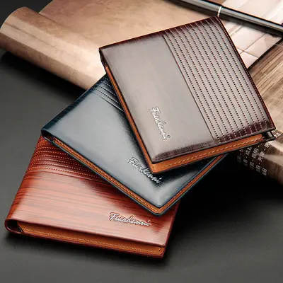 Men's Short Embossed Wallet, Horizontal Slim Leather Design - 3