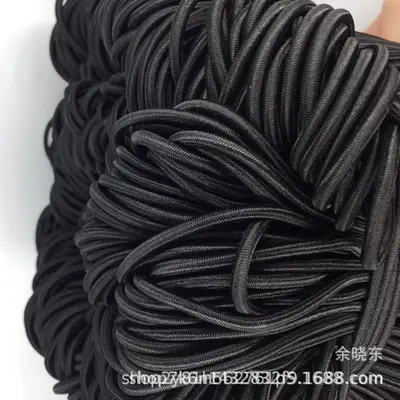 Black Round Latex Elastic Cord, 1mm-17mm, High-Strength - 5