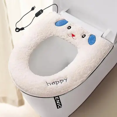 USB-beheizte WC-Sitzauflage, Winter-Plüsch, universal mit Griff - 10