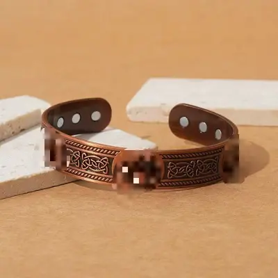 Grenzüberschreitend beliebtes Magnet-Armband-Ring-Set Magnetarmband Blüten Antik-Rotkupfer gebürstet Vintage-Stil Schmuck für Herren und Damen