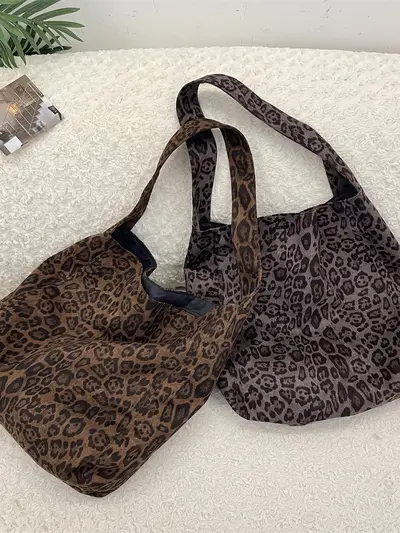 59172 Suede Leopard Print Tote Bag, High-Capacity Single-Shoulder Bag - 3