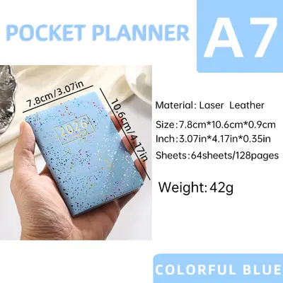 Cross-border 2027 A7 English Planner Notebook 2026 Laser Cover Weekly Planner Mini Daily Planner Notebook Wholesale