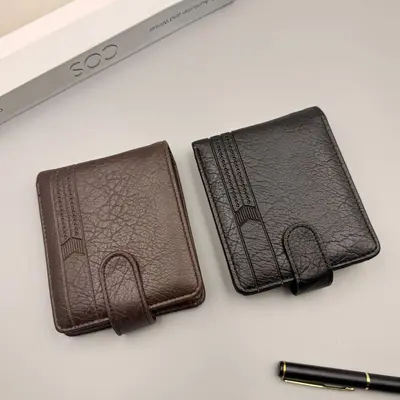 Men's wallet, large capacity, multi-card slots, retro litchi pattern, with buckle - 5